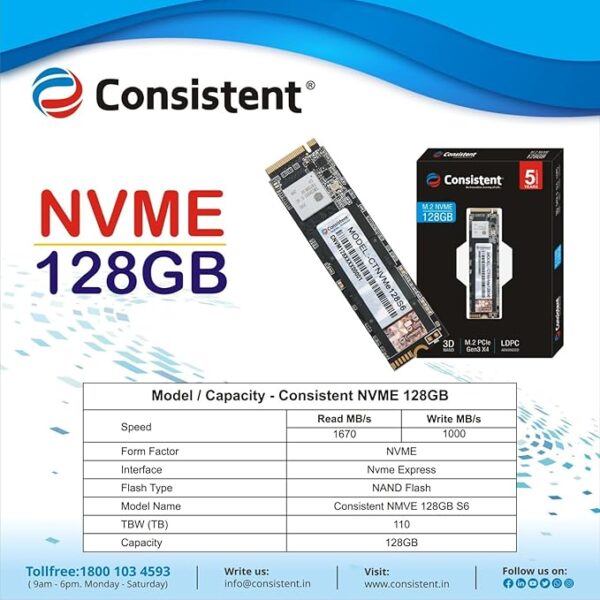 Consistent 128GB NVMe PCIe M.2 SSD - Image 2