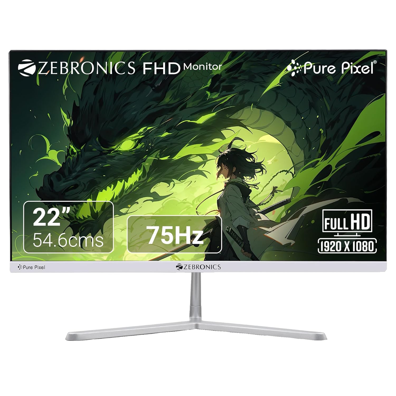ZEBRONICS EA22FHD LED 22" (54.6cm) Monitor, 75Hz, FHD 1920x1080, Slim Design - Image 1